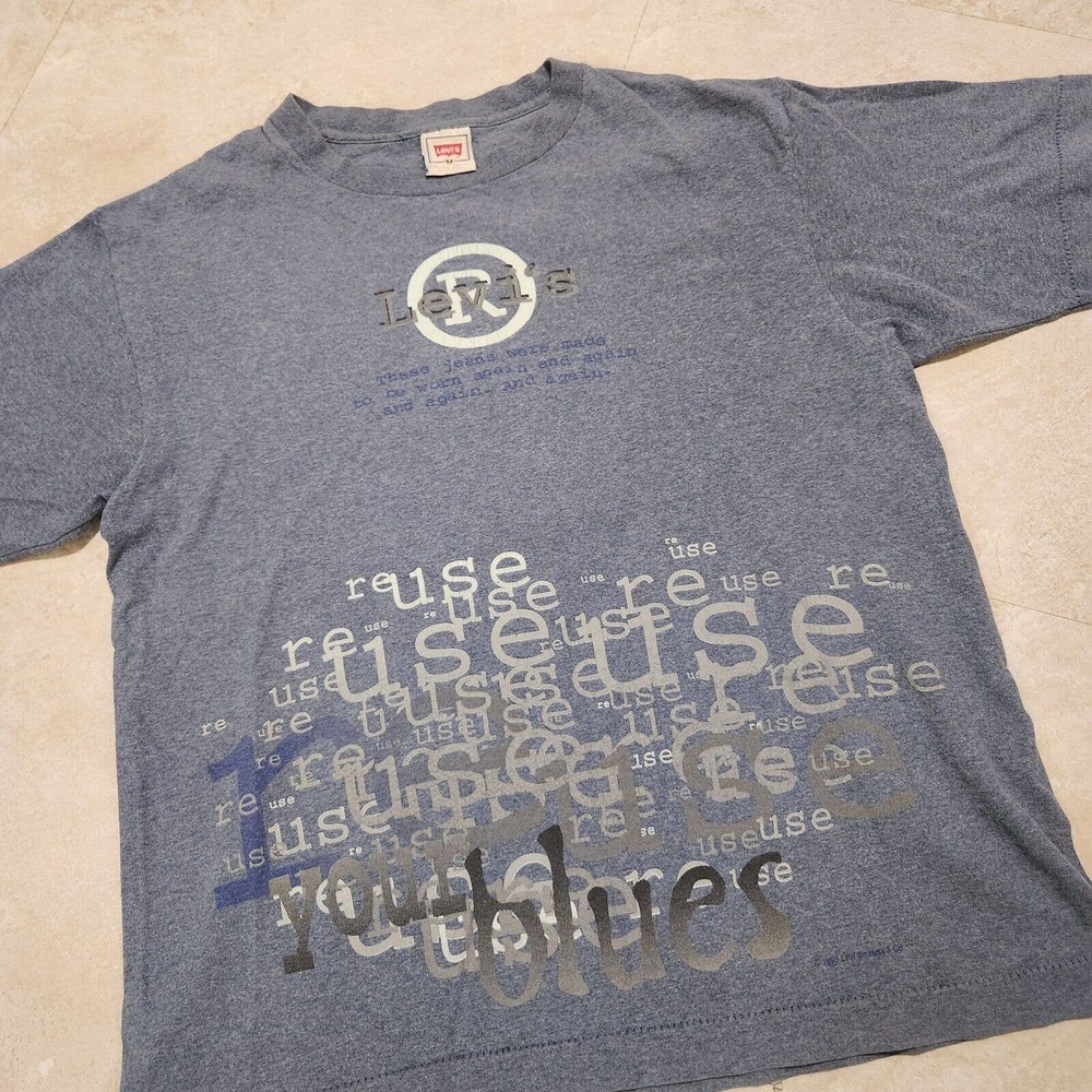VTG 90s Levi's Reuse Environmental Mens M‎ Medium Single Stitch T Shirt USA AOP